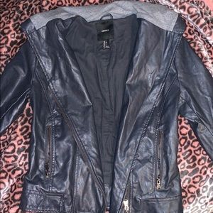 Forever 21. Black leather jacket with hood